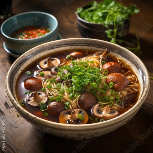 Asian dish of mushroom broth with shiitake and other Asian mushrooms.