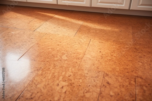 close-up of cork floor pattern with sealant