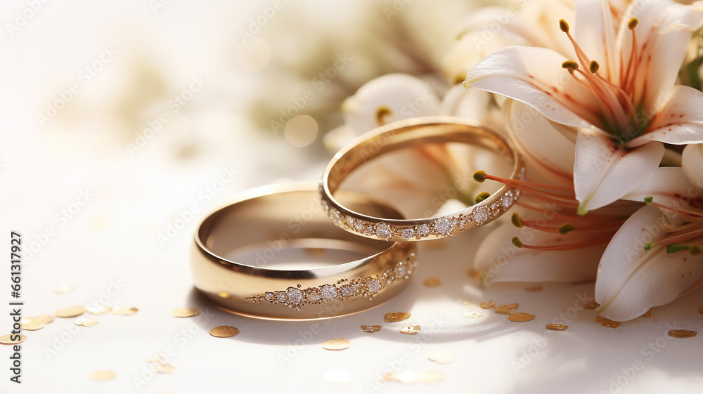Wedding background with gold rings gentle flower Wedding background with gold rings gentle flower