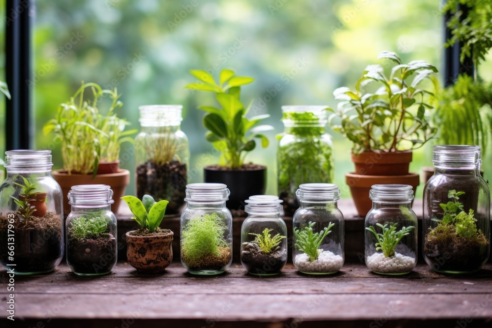 a collection of tiny terrariums with different plants a collection of tiny terrariums with different plants
