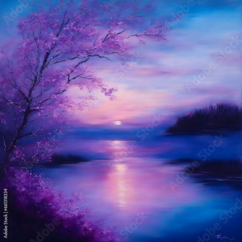 Soft pastel pink and deep indigo meld together in a dreamy portrayal of twilight s embrace. The canvas appears as if kissed by the setting sun  and the transition between the two colors is subtle  res