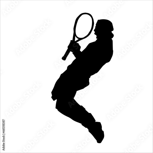 Silhouette of a tennis player celebrating a winning game. © anom_t