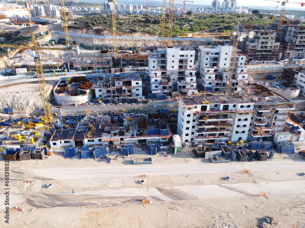 Fototapeta premium Construction site drone footage, Israel.