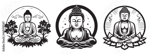 Buddha black and white vector  silhouette shapes illustration