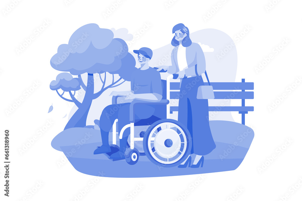 Veteran and his wife go for a walk after being discharged from the army Veteran and his wife go for a walk after being discharged from the army