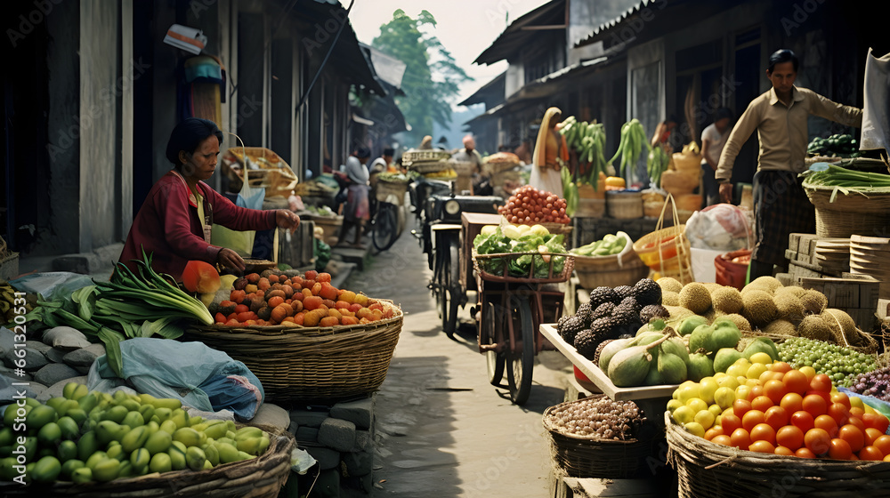 fruits and vegetables at the market - obrazy, fototapety, plakaty 