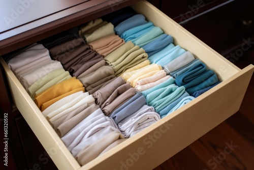 a collection of cloth napkins folded in a drawer