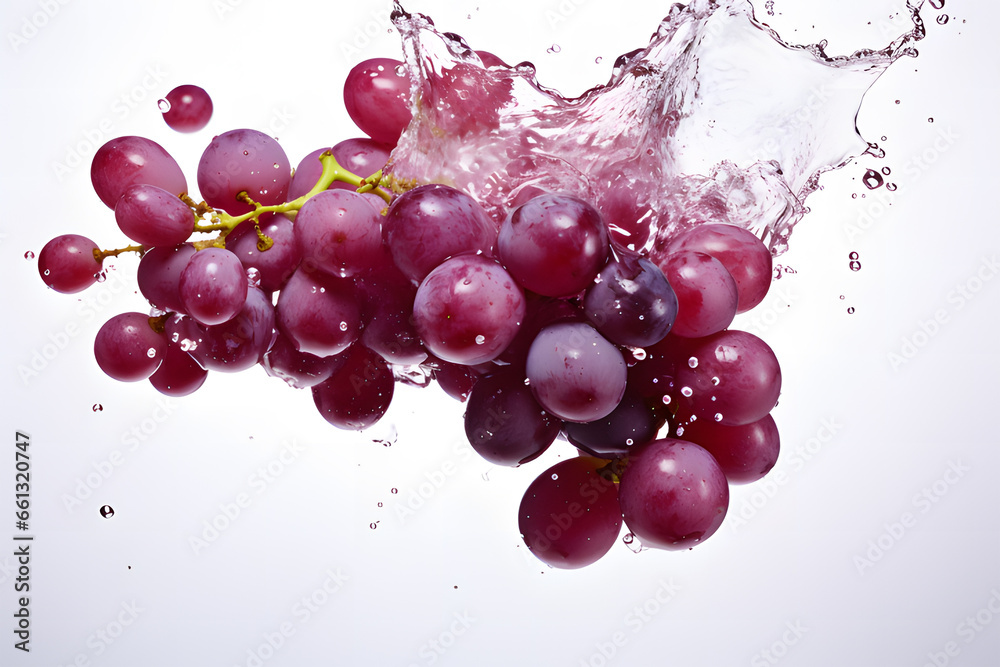 grapes splashing water on a white background ai generative