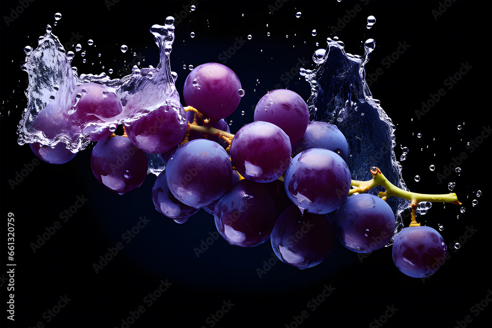 grapes splashing water on a white background ai generative