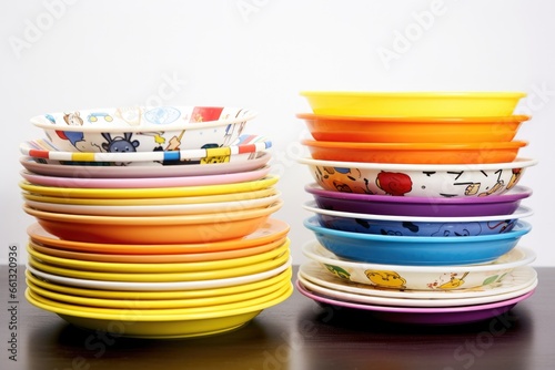 various sizes of childrens plates stacked together