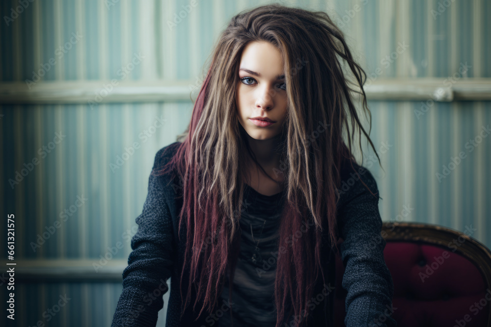 Fototapeta premium Young grunge woman in urban clothes