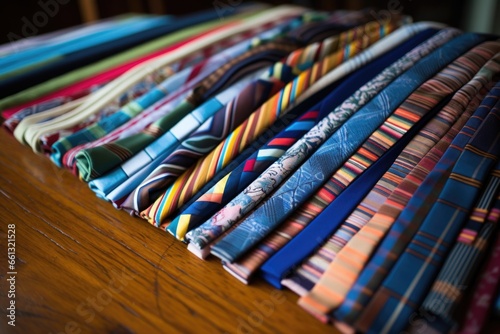 collection of vibrant retro ties on a desk