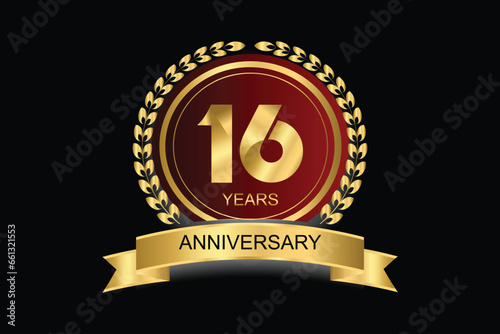 16 years anniversary vector icon, logo. Design element with modern graphic style.