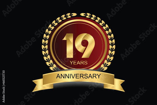 19 years anniversary vector icon, logo. Design element with modern graphic style.