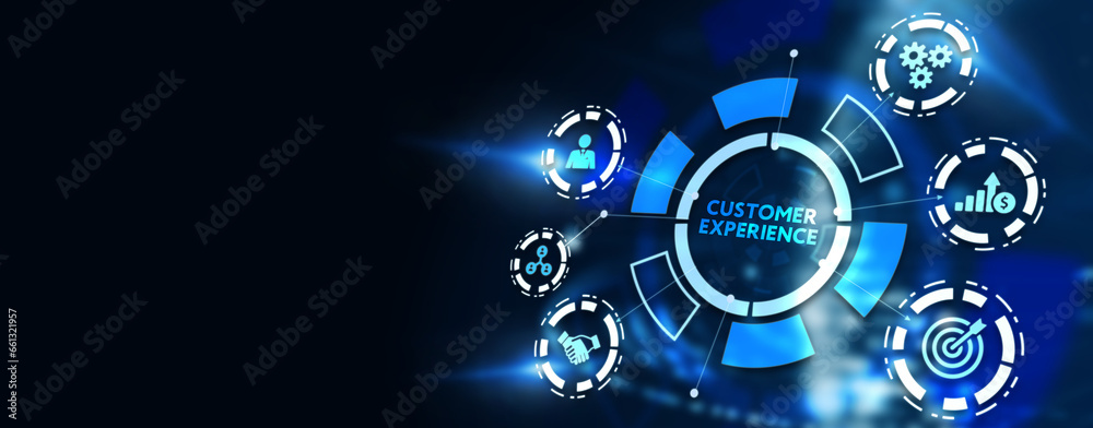 Business, technology, internet and network concept. The future of technology. Virtual screen of the future with the inscription: customer experience. 3d illustration