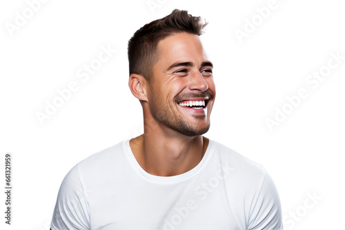 Studio portrait of a handsome young white Americana man with a beautiful smile isolated on transparent png background. © somsuda