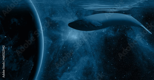 World oceans day concept with whale - Planet earth underwater with a beautiful outher space "Elements of this image furnished by NASA"
