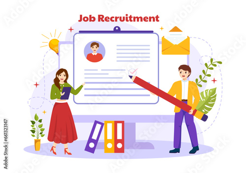 Job Recruitment or We are Hiring Vector Illustration with Candidates Giving CV to Interview Business to Become an Employee in Flat Cartoon Background