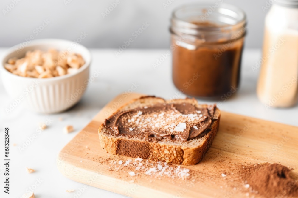 toast with almond butter and a dusting of cocoa powder toast with almond butter and a dusting of cocoa powder