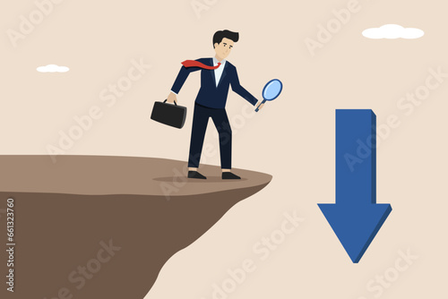 Business failure, looking for the causes of business failure, the concept of failed entrepreneurs, entrepreneurs analyzing the causes of business failure. Illustration of a successful businessman.