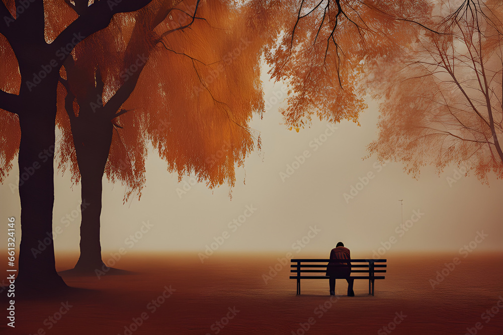 lonely autumn man. Generative AI - obrazy, fototapety, plakaty 