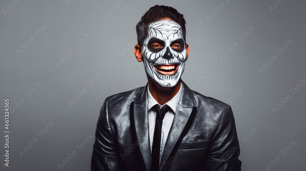 Obraz premium Man with scary makeup standing in front of isolated background - ai generative