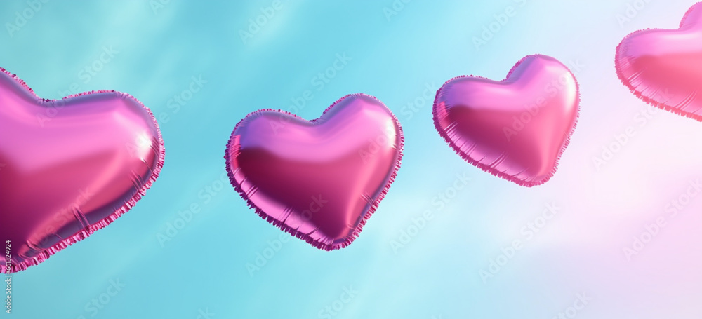 Celebrating Saint Valentine's Day with heart shaped hot foil air balloons and large copy space