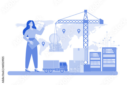 Blockchain Supply Chain Illustration concept in white background