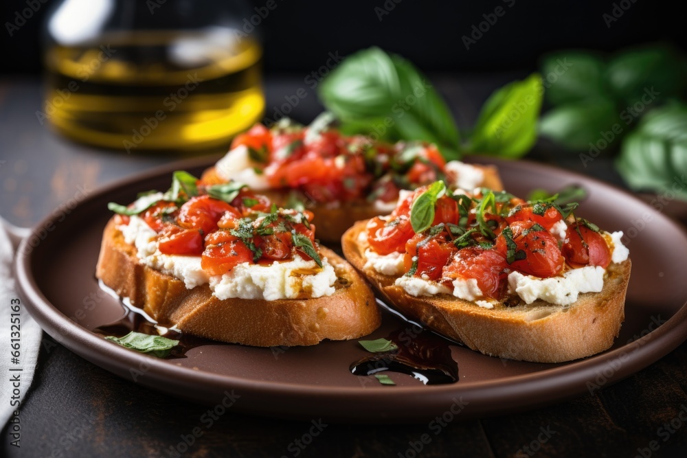 bruschetta with ricotta garnished with mint leaves
