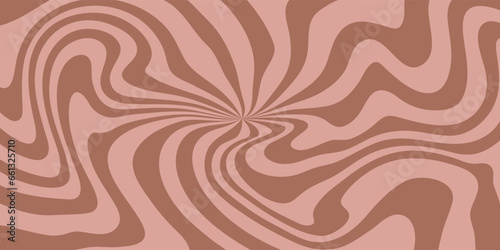 Abstract brown beige psychedelic waves print background. 1970s trippy pattern. Marble acrylic swirl pattern. Coffee or chocolate liquid texture.