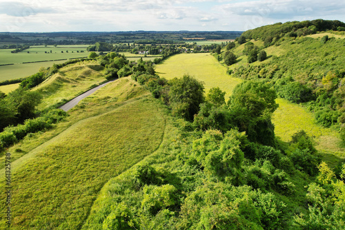 Most Beautiful High Angle view of British Countryside Landscape at Sharpenhoe Clappers Near Luton City of England Great Britain. Image Captured on June 24th, 2023 photo