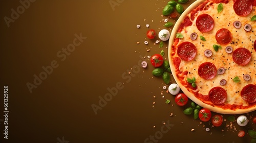 delicious pizza and vegetables , middle speace for copy and text , commercial post template for your resturant 