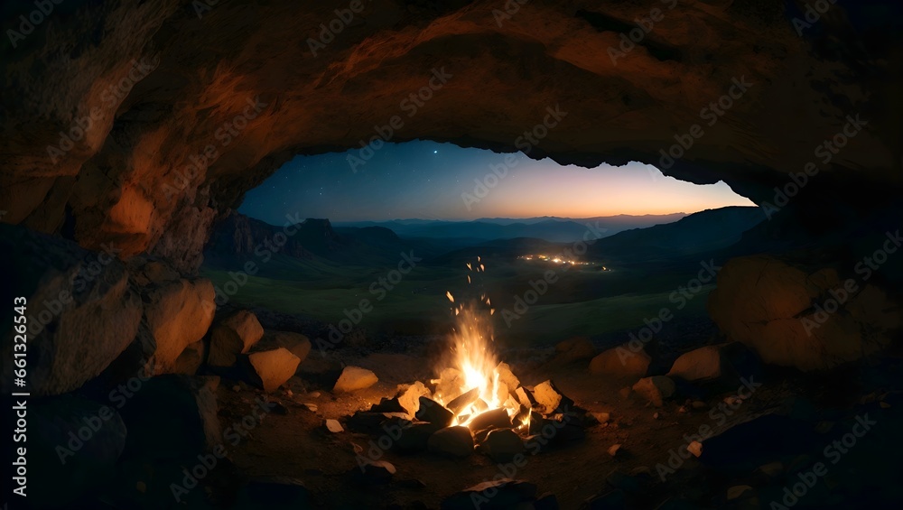 Bonfire inside a cave