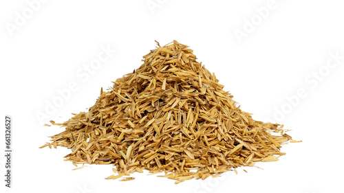 Rice husk heap closeup view