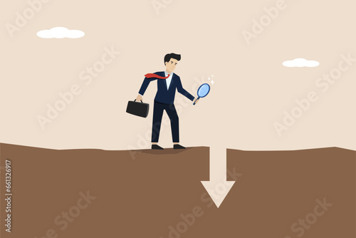 Business failure, looking for the causes of business failure, the concept of failed entrepreneurs, entrepreneurs analyzing the causes of business failure. Illustration of a successful businessman.