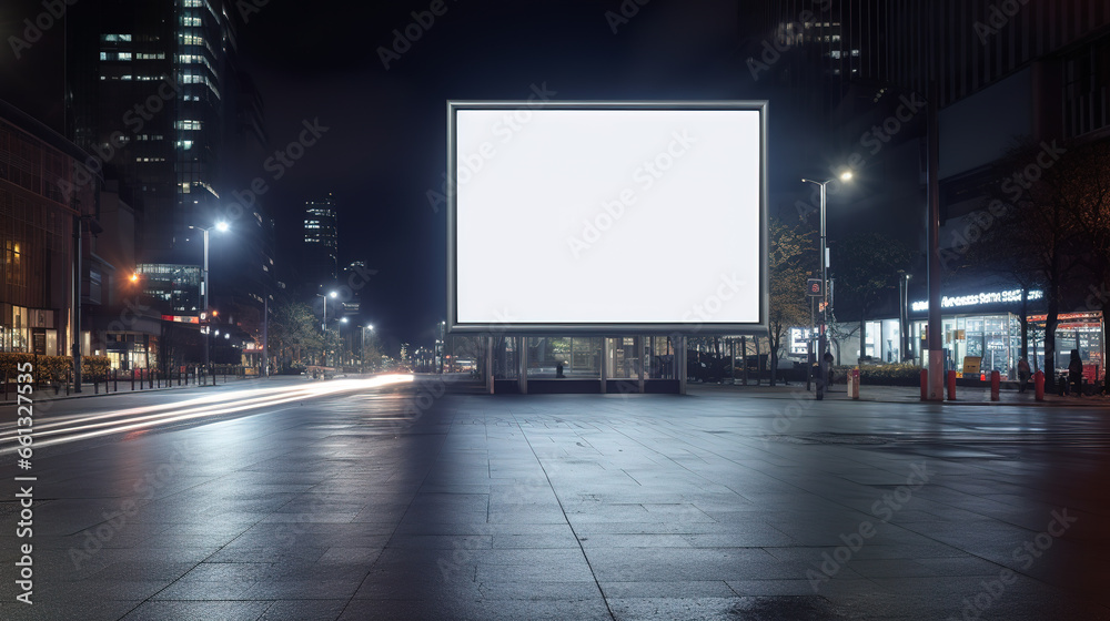 Blank billboard digital sign poster mockup on urban street at night for advertising. Blank billboard digital sign poster mockup on urban street at night for advertising.