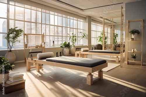 Beige at-home Pilates Studio.