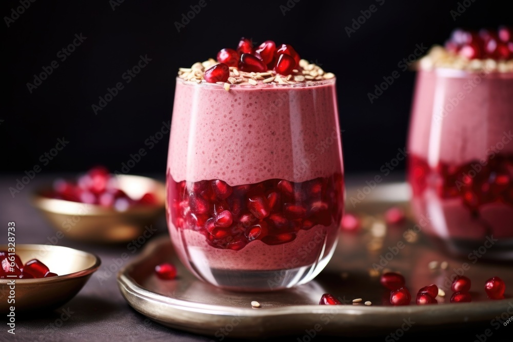 pomegranate mousse in a tall glass topped with seeds pomegranate mousse in a tall glass topped with seeds
