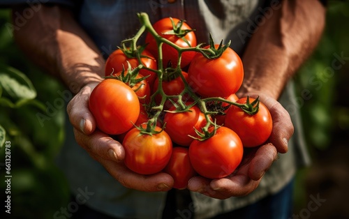 Gardener hand pick red tomato