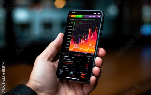 Wallpaper Mural Close up hand business hold mobile phone and stock market graph on screen Torontodigital.ca