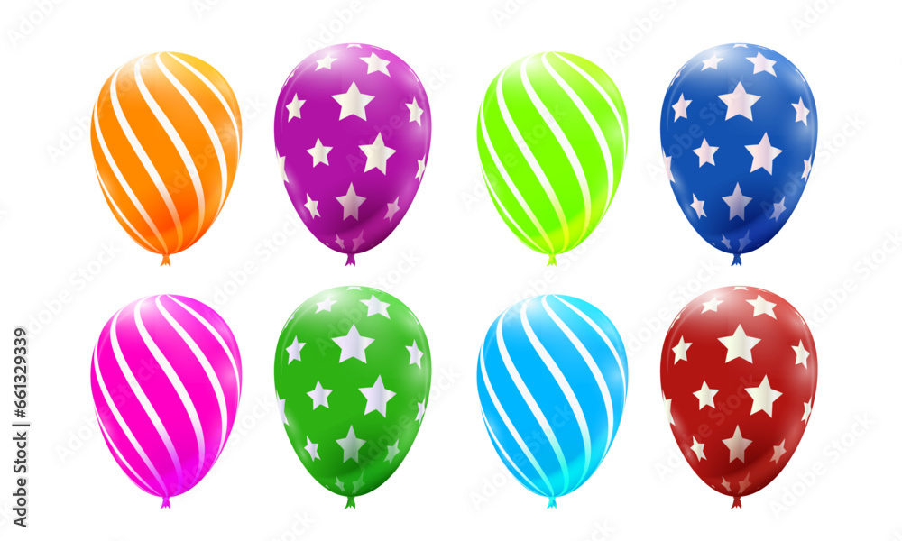 Vector set of colorful balloons inflated with helium