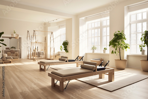 Beige at-home Pilates Studio.