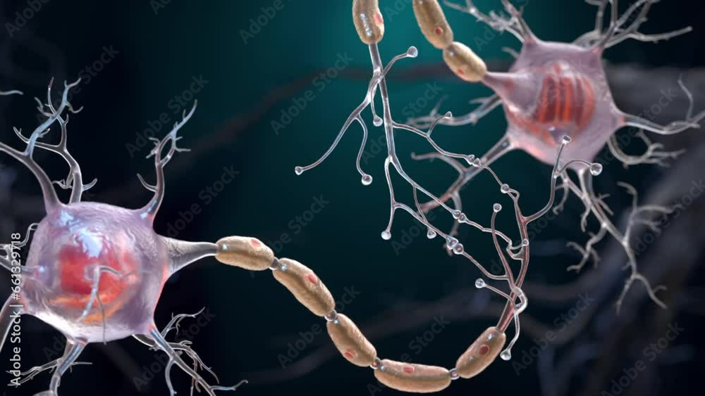 Neurons also known as neurones or nerve cells. Neurons transmit information between different parts of the brain and between the brain and the rest of the nervous system. 3d animation
