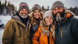 Multigenerational family wearing vintage and modern ice fishing attire showcasing evolution 