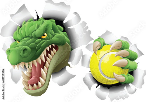 A crocodile, dinosaur or alligator lizard tennis sports mascot