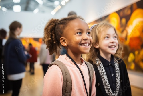 Schoolchildren at the art gallery, enjoying exhibition