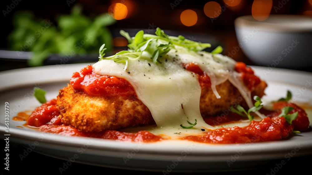 Chicken fillet with parmesan and mozzarella and sauce Chicken fillet with parmesan and mozzarella and sauce