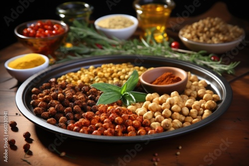 platter of assorted roasted chickpeas on table