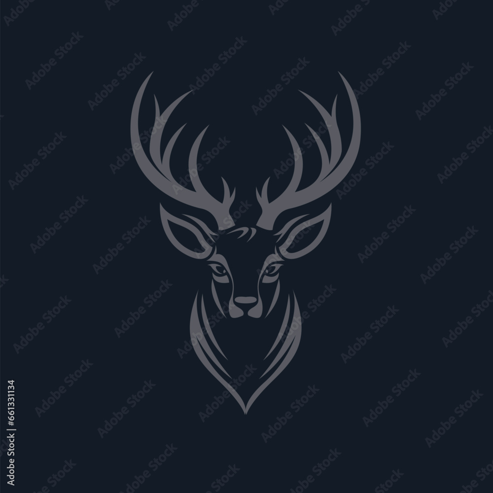 Mountain deer head logo design with luxury style, silhouette deer icon vector, dark background
