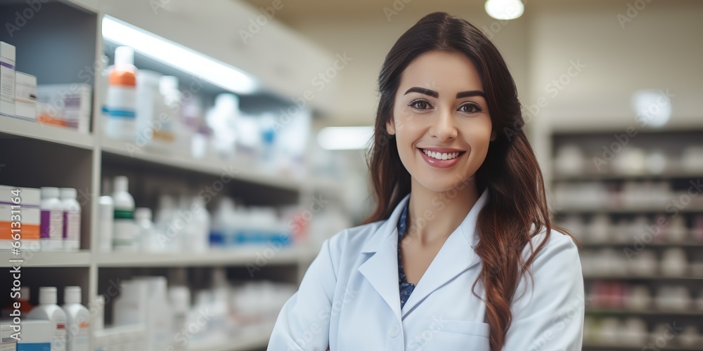 Concept - work in a pharmacy, pharmacist